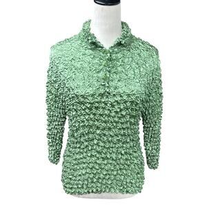 Y2K Retro Crinkle Blouse Magic Scarf Green Stretch Statement Top One Size